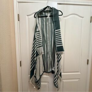 NWT Francesca's Collections Green and White Striped Poncho